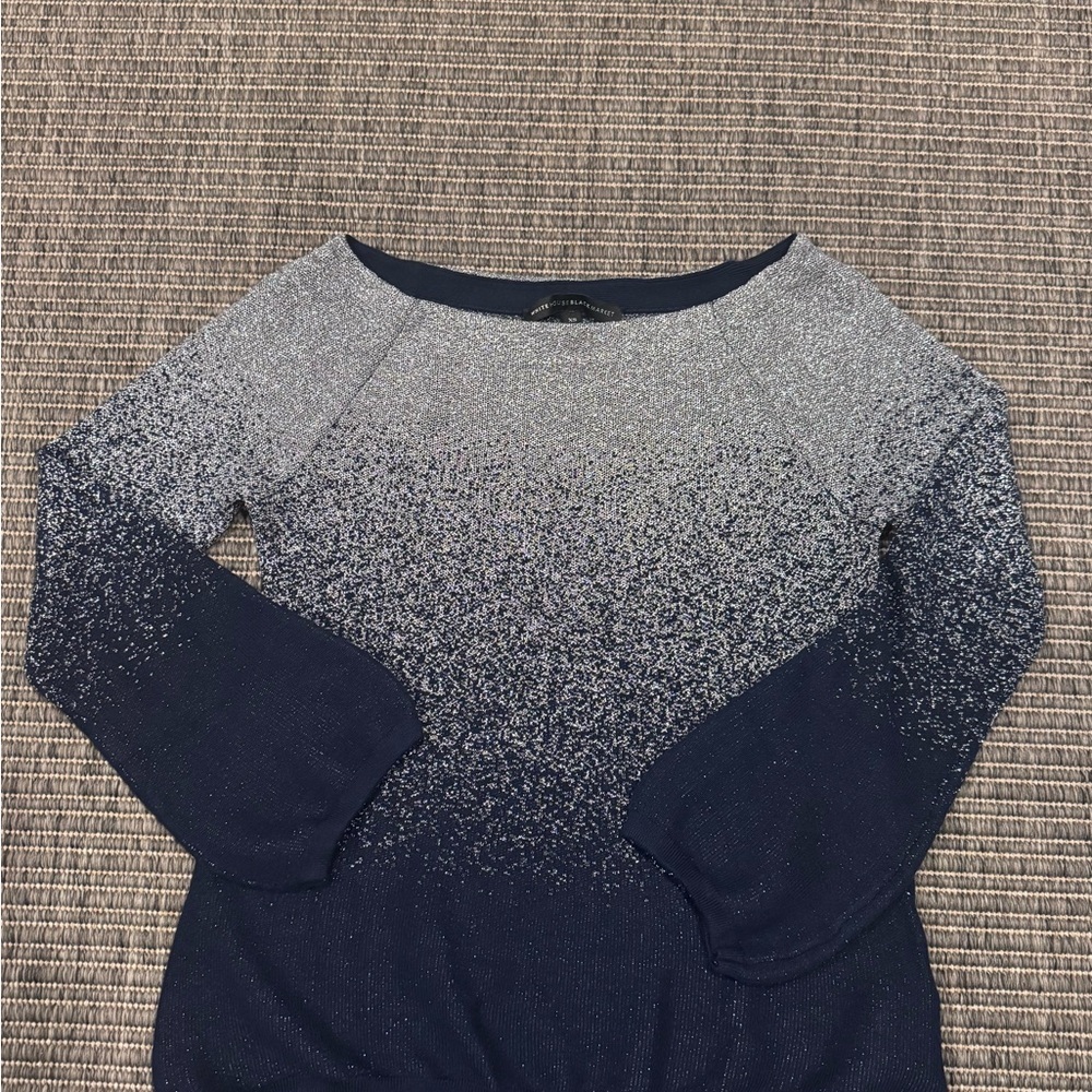 White House Black Market Navy and Silver Blouse